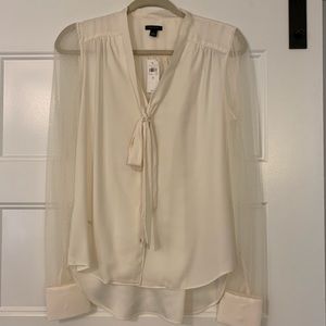 LOFT Blouse Lace sleeves, neck tie and buttons